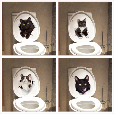 Vif 3d trou drôle chat chien toilette autocollants bricolage Wc salle de bain décoration de la maison mignon chaton chiot animaux de compagnie Stickers d'art mural ► Photo 1/6