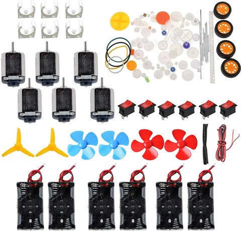 Kit de 6 ensembles de moteurs à courant continu, manuels, moteurs à courant continu, engrenages, hélices, boîtier de batterie AA, câbles, interrupteur, pour les projets scientifiques ► Photo 1/5