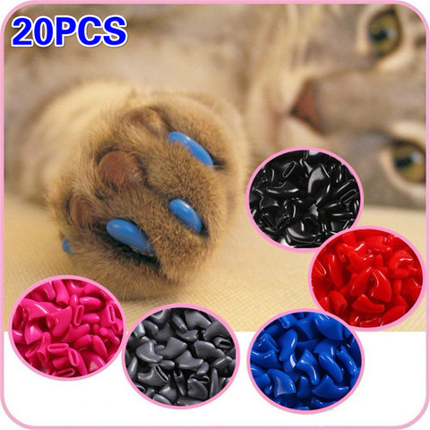 Nouvelle mode coloré chat ongles casquettes doux chat griffe doux pattes 20 PCS/lot avec colle adhésive gratuite taille XS S M LGift pour animal de compagnie ► Photo 1/6