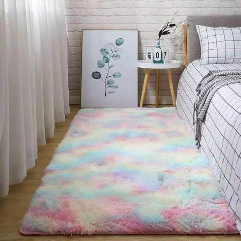 Absorption d'eau tapis tapis arc-en-ciel tapis cravate teinture peluche doux tapis pour salon anti-dérapant tapis de sol chambre ► Photo 1/6