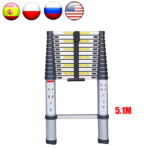 Echelles télescopiques mantabouret SC03 échelle d'extension pliable avec barre d'équilibre 5.1M échelles droites portatives pour le ménage ► Photo 1/6