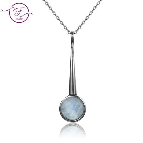 Collier à pendentif en argent Sterling S925, grand, rond, 10MM, en pierre de lune, bijou géométrique, cadeau de fête, nouvelle liste 2022 ► Photo 1/6