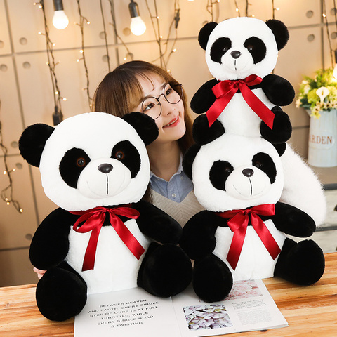 Ours Panda en peluche, mignon 25-45cm, jouet nœud papillon en peluche, Animal de dessin animé, Panda doux, noir et blanc, cadeaux pour garçons et filles ► Photo 1/6