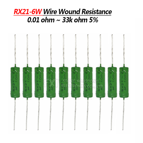 Résistance à enrouler des fils RX21 6W, 5% 1R 10R 100R 1K 10K 12K 15K 18R 20R 22R 24R 27R 30R 33R 36R, 5 pièces ► Photo 1/4