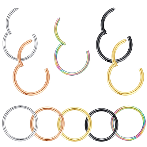 Boucles d'oreilles en acier chirurgical 361L 20G, cerceau charnière Septum nez anneaux Helix Tragus Daith boucle d'oreille mamelon Clicker Piercing, 1 pièce ► Photo 1/6