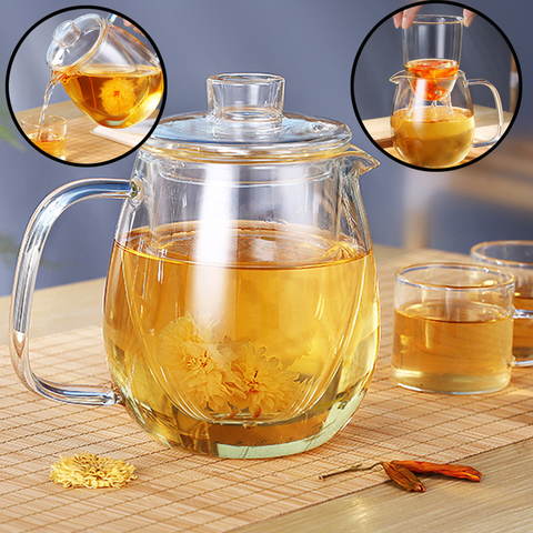 Théière en verre de 1200ml avec infuseur amovible, bouilloire à thé sûre, peut être chauffée, ensemble de machine à thé à feuilles en vrac ► Photo 1/6