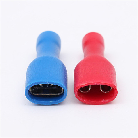 Connecteur de fil électrique à sertir, 20/100 pièces, rouge + bleu, 6.3mm, femelle, connecteur de fil isolé pour fil électrique 0.5-2.5mm ► Photo 1/6