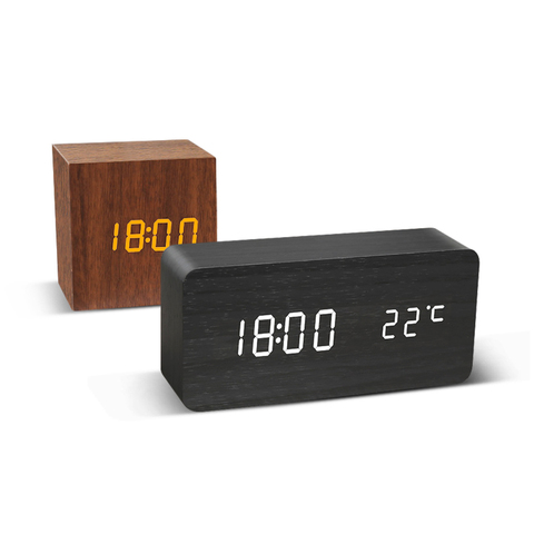 Réveil LED en bois, commande vocale, horloge de bureau électronique, alimenté par USB/AAA ► Photo 1/6