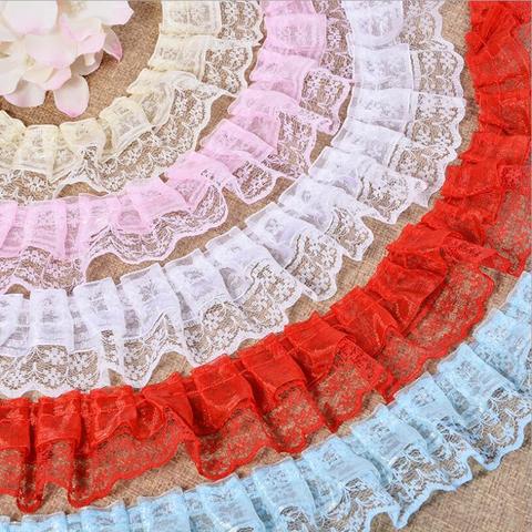 Ruban de dentelle plissé à volants, 50Yards, bordure en dentelle 40mm, jupe poupée couture robe de mariée rouge rose blanc ► Photo 1/5