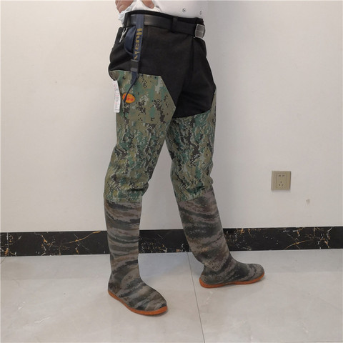 Bottes de pêche antidérapantes, couleur Camouflage numérique, hauteur des cuisses, bottes de waouh imperméables, adaptées à la pêche en étang et à la plage ► Photo 1/6