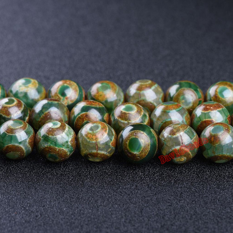 Perles tibétaines pour les yeux Dzi, pierres naturelles, Agates tibétaines vertes, rondes, amples, 8, 10, 12MM, taille au choix, pour bijoux ► Photo 1/2