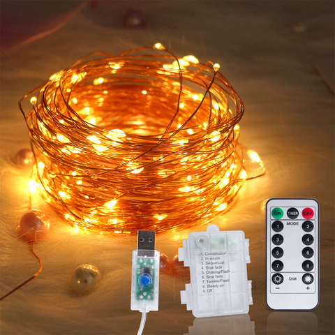 10M 20M Led chaîne lumière USB alimenté par batterie à distance guirlande fil de cuivre lumière LED noël fée lumière pour la décoration de fête de mariage ► Photo 1/6