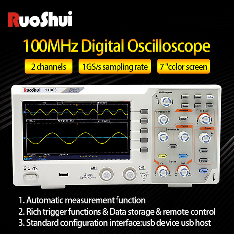 Oscilloscope numérique RuoShui 100mhz 2 canaux 1gsa/s 7 ''Tft Lcd Oscilloscope de stockage USB pleine bande passante d'origine de haute précision ► Photo 1/6