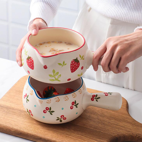 Mini marmite à lait en céramique de 1000ML, 1 pièce, casserole à lait créative aux fraises et à la cerise, pour la cuisine, bouillie, soupe, ragoût, ustensiles de cuisine ► Photo 1/6