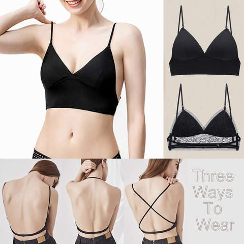 Femmes dos nu Sexy soutien-gorge élégant dentelle sans couture Bralette Triangle tasse Invisible désossé soutiens-gorge pour robe doux mince sous-vêtements ► Photo 1/6