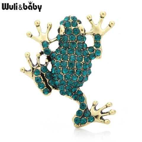 Wuli & baby-broches de grenouille en strass complètes, jolies broches de fête en métal, cadeaux pour femmes, décontracté ► Photo 1/3