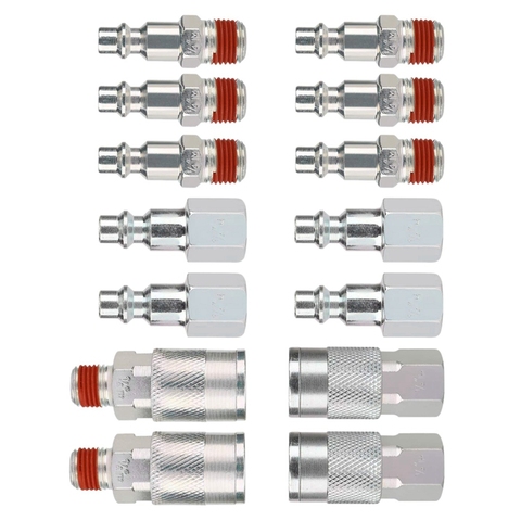 Kit de coupleur et de prise d'air à connexion rapide pour compresseurs d'air, accessoires d'outils pneumatiques, 14 pièces 1/4 pouces Npt ► Photo 1/6