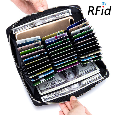 Minimaliste en cuir véritable fendu RFID bloquant Anti-vol portefeuille femmes Long grand voyage passeport carte sac à main dame ► Photo 1/6