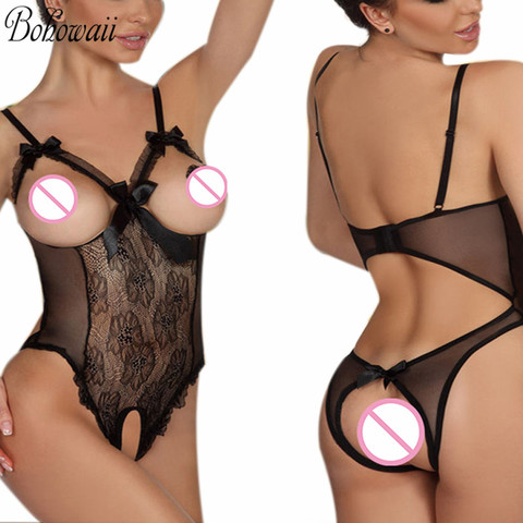 Body sans entrejambe en dentelle, Sexy, extensible, entrejambe ouvert, nuisette transparente, Lingerie, Body en résille, XXL ► Photo 1/6