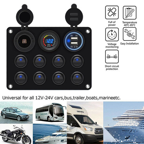 Panneau de commutation pour bateau, 8 gangs Marine Led, 12V, interrupteur à bascule ON-OFF, 2 ports USB, pour voiture, bateau, bateau, bateau, camion, camping-Car ► Photo 1/6