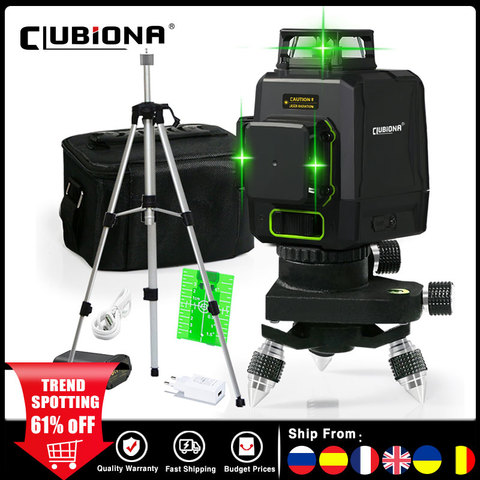 Clubiona – niveau Laser vert 12 lignes 3D à nivellement automatique, croix horizontale et verticale à 360 °, faisceau Laser Super puissant avec trépied  PROMO CODE：HAPPYFR06 ► Photo 1/6