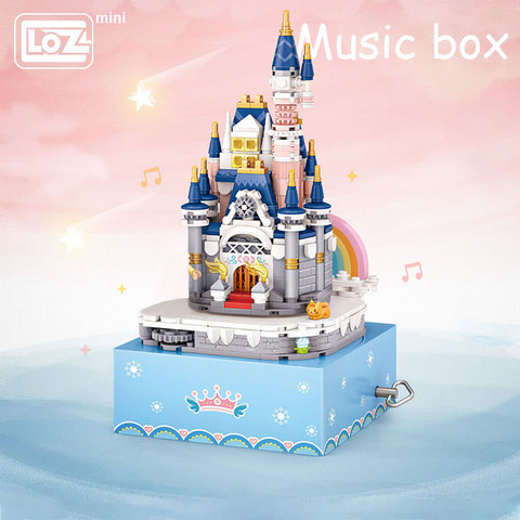 LOZ Mini bâtiment princesse château huit boîte à musique boîte à musique rotative petit grain bâtiment bois jouet cadeau modèle puzzle jouet ► Photo 1/5