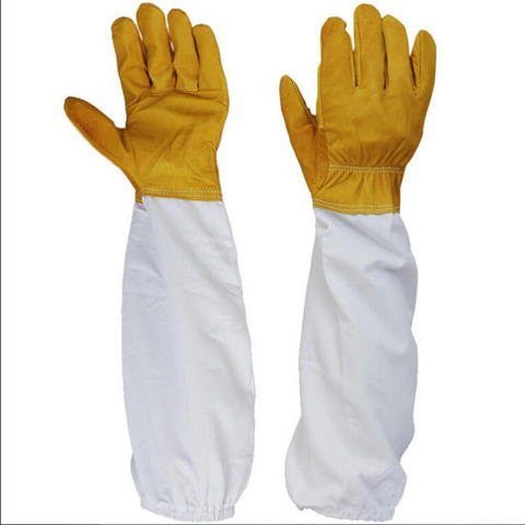 1 paire peau de chèvre abeille maintien aéré manches longues gants apicoles de protection l'apiculteur prévenir outils apiculture outils nouveau! ► Photo 1/6