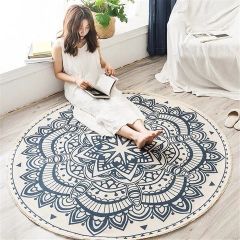 Tapis rond de grande surface en tricot, Style ethnique nordique, en coton tissé, bohémien, 90-120-150cm, pour chambre à coucher ► Photo 1/6