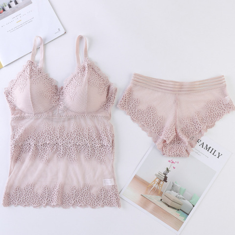 Ensemble de Lingerie transparente en dentelle pour femmes, soutien-gorge taille basse, ensemble Sexy décolleté en V plongeant, pour dames, intimes, culottes sous-vêtements ► Photo 1/6