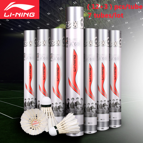 LI-NING – Volants de badminton de la marque A+60, accessoire pour la stabilité du vol, très résistants et durable, en plumes d'oie, 7tubes soit 105 pièces ► Photo 1/5