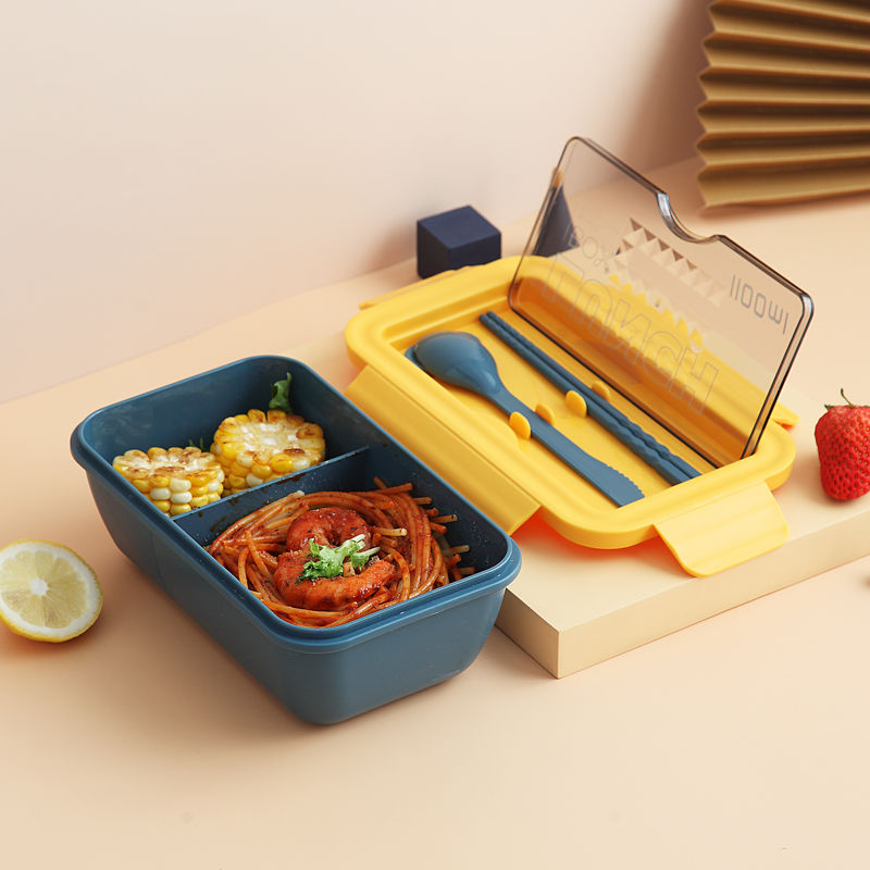 Boîte à déjeuner Portable à micro-ondes de 1100ml, contenant à aliments à 2 niveaux, boîtes à Bento pour déjeuner sain avec vaisselle, livraison gratuite ► Photo 1/6