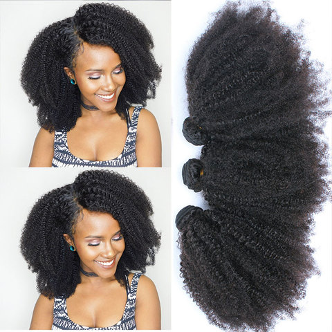 Cheveux bouclés frisés d'afro mongol paquets de cheveux humains avec la fermeture 100% Extensions d'armure de cheveux humains 4B 4C cheveux vierges EverBeauty ► Photo 1/6