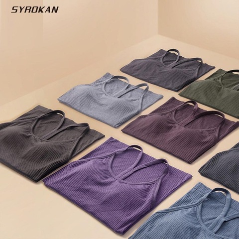 SYROKAN liquidation vente sans couture entraînement débardeur hauts pour les femmes Racerback athlétique Camisole sport chemises avec soutien-gorge intégré ► Photo 1/1