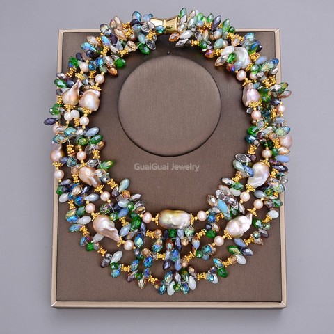 GuaiGuai – collier en cristal coloré, perles de Keshi naturelles, 4 brins de 25mm, bijoux de 18 à 24 pouces ► Photo 1/6