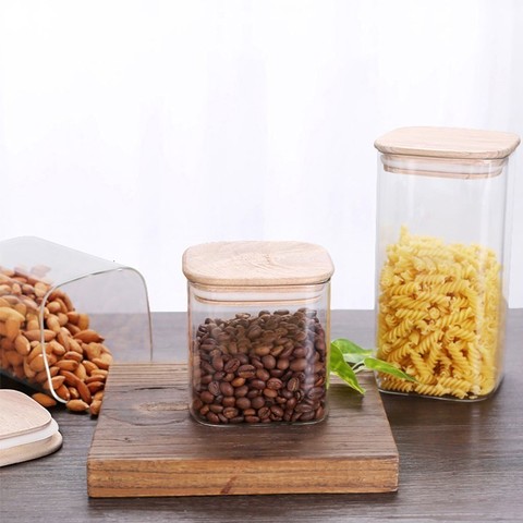 Bocaux carrés en verre scellés avec couvercle, réservoir de cuisine à haute teneur en Borosilicate, stockage de café, de grains, Mason en verre avec couvercle, récipient pour aliments ► Photo 1/5