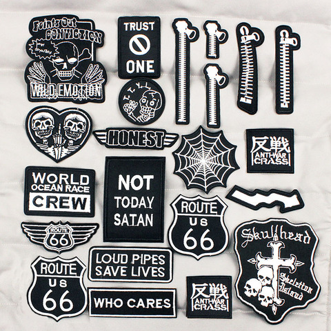 Badges têtes de mort brodées avec lettres Hippie noires, patchs de réparation en fer à chaud pour vêtements, veste, Jeans, autocollants en tissu ► Photo 1/5