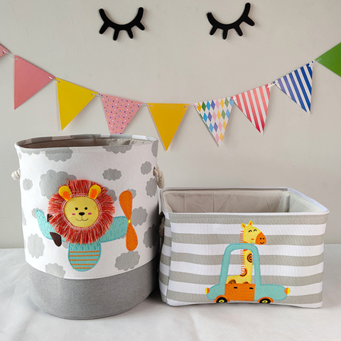 Boîte de rangement de jouets de bébé, panier en toile, panier de rangement mignon de dessins animés Lion girafe, panier de rangement pour les enfants vêtements sales, seau organisateur sac à linge ► Photo 1/5