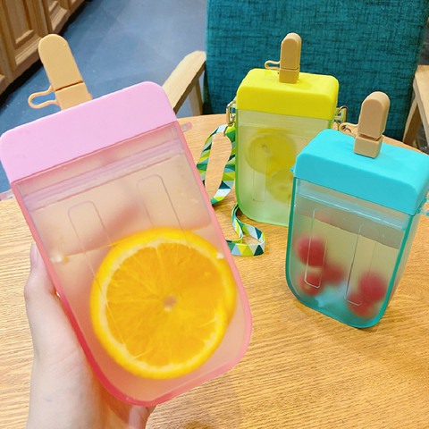 Tasse en paille transparente pour enfants et adultes, nouvelle bouteille d'eau en plastique Popsicle, tasse créative d'étudiant pour jus d'extérieur ► Photo 1/6