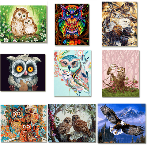 Hibou peinture par numéro sur toile peinture acrylique pour adultes Kits de bricolage photo dessin coloriage par numéro avec cadre décor à la maison Art Accessoires modernes de mur de décor de chevaux colorés d'outil n ► Photo 1/6