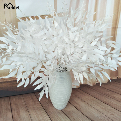 Meldel – Bouquet de fleurs artificielles blanches en soie, pour décoration de mariage, pour Vase, pour maison, feuille de saule, herbe verte ► Photo 1/6