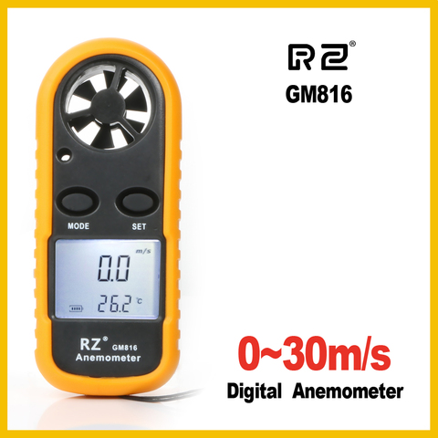 RZ Anémomètre Portable Anemometro Thermomètre GM816 rapidité du flux Jauge Windmeter 30 m/s LCD Numérique À main outil de Mesure ► Photo 1/6