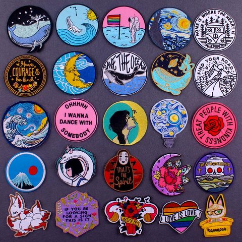 Patch de broderie Van Gogh patchs brodés pour vêtements dessin animé/baleine Patch fer sur patchs pour vêtements appliques autocollants bricolage ► Photo 1/6