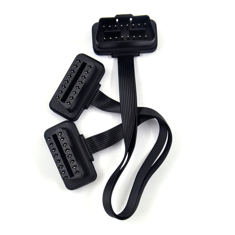 Double femelle Y diviseur coude 16Pin OBD 2 Extender ODB OBD2 câble 16 broches mâle à femelle plat nouilles OBD II connecteur d'extension ► Photo 1/6