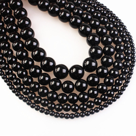 Perles d'agate Onyx noir, perles de cristal naturel, pierre précieuse ronde, perles d'énergie de guérison pour la fabrication de bijoux ► Photo 1/6