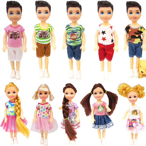 NK-Mini poupée, ensemble de 5 poupées mobiles de 14 cm, jolies poupées + chaussures + tenue pour Kelly, poupée garçon et fille, cadeau pour bébés JJ ► Photo 1/6
