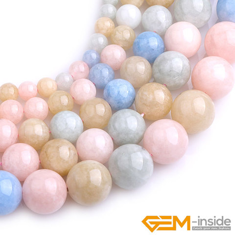 Multicolore Morganite Morgan Jades perle ronde pour la fabrication de bijoux brin 15 