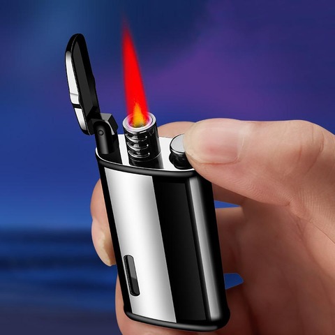 Coupe-vent briquet rouge flamme Butane gaz droit cadeau créatif hommes Gadget créatif Portable allume-cigare personnalisé privé ► Photo 1/6