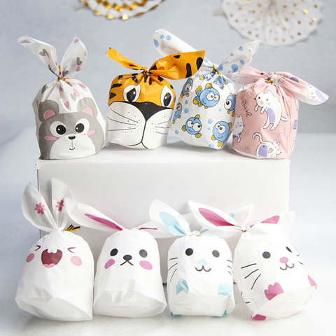 Fanlus 10 pièces/lot de nouveau mignon lapin oreille sac Biscuit plastique bonbons cadeau sac et Dessert activité de cuisson fête décorer fournitures ► Photo 1/6