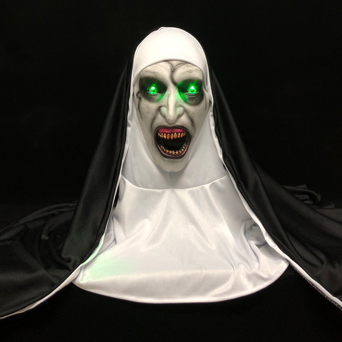 LED horreur le masque de nonne Cosplay effrayant Valak Latex masques avec foulard lumière Led accessoires de fête d'halloween de luxe ► Photo 1/6