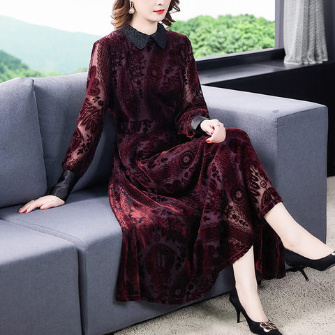 Vintage Jacquard velours robe à manches longues femmes automne 2022 nouveau grande taille haut de gamme dames élégant robe de soirée Midi S-4XL Y637 ► Photo 1/6